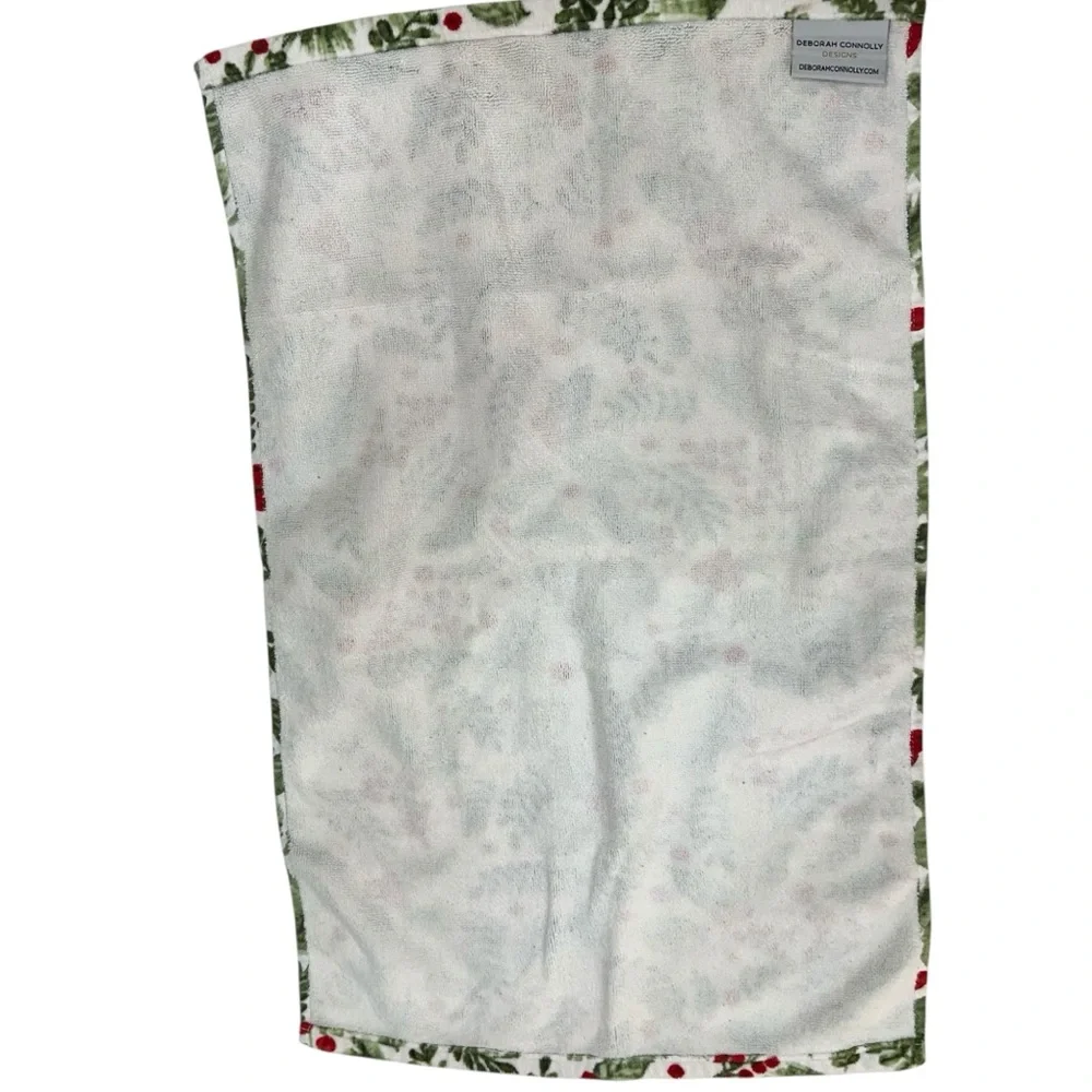 Deborah Connolly Designs Christmas Holly Leaves & Berries Bath Hand Towels 2pcs